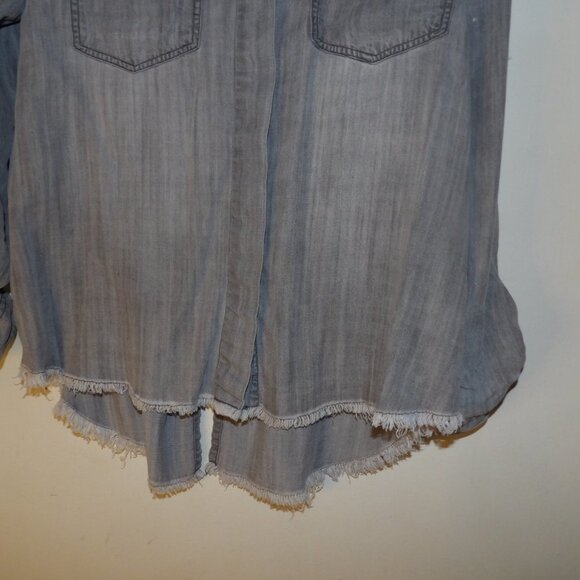 Blue Rain Split Back & Fray Hem 100% Lyocell Tencel Top Sz M - Picture 3 of 6